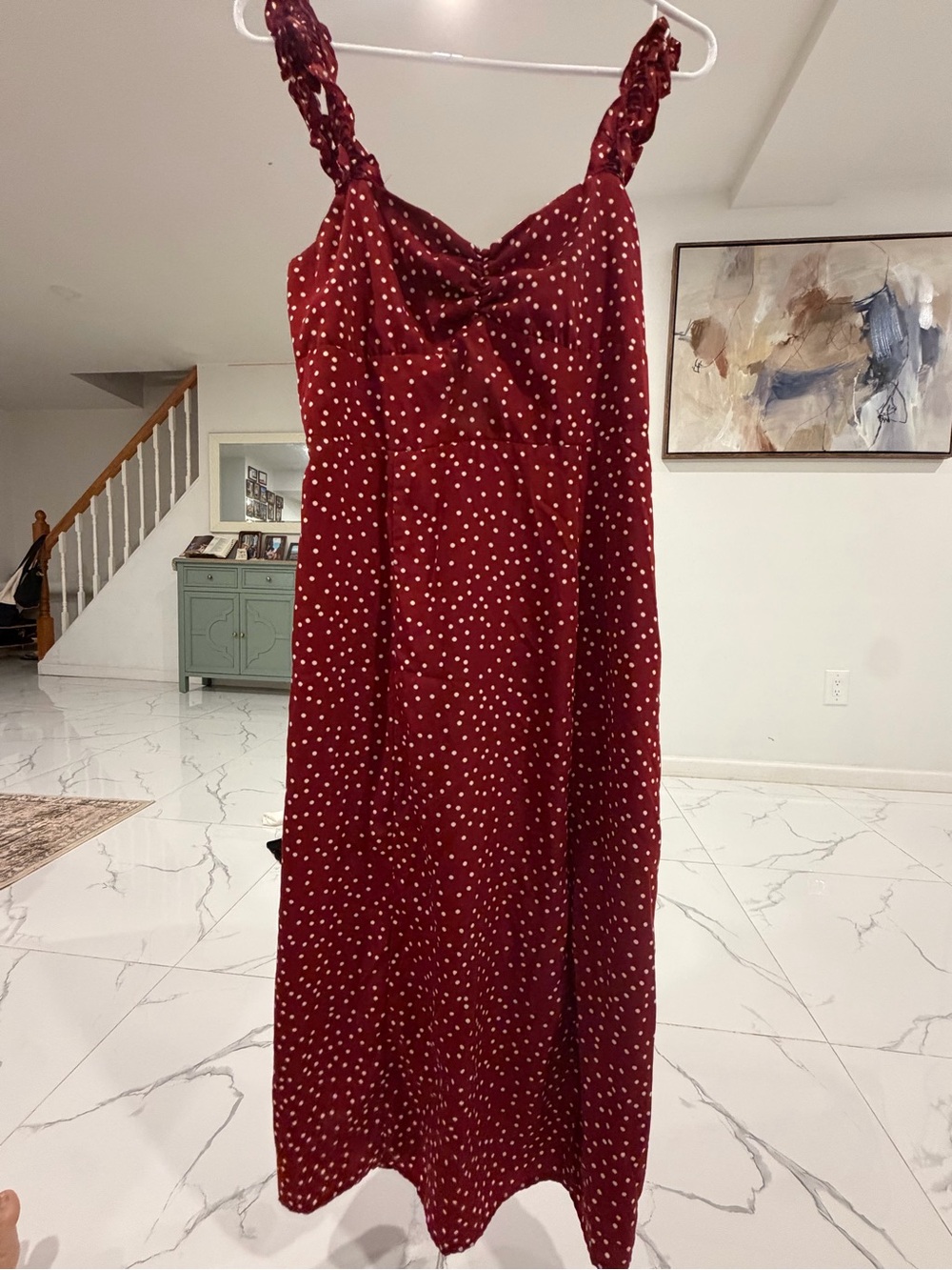 RIHOAS Wine Red Polka Dot Midi Dress
